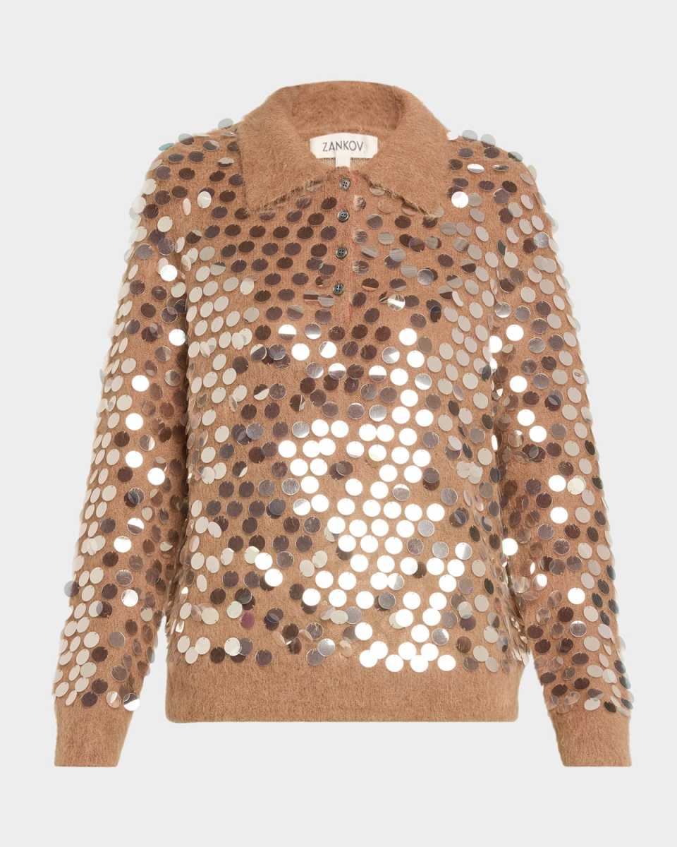 Adora Paillette Mohair-Wool Polo Sweat